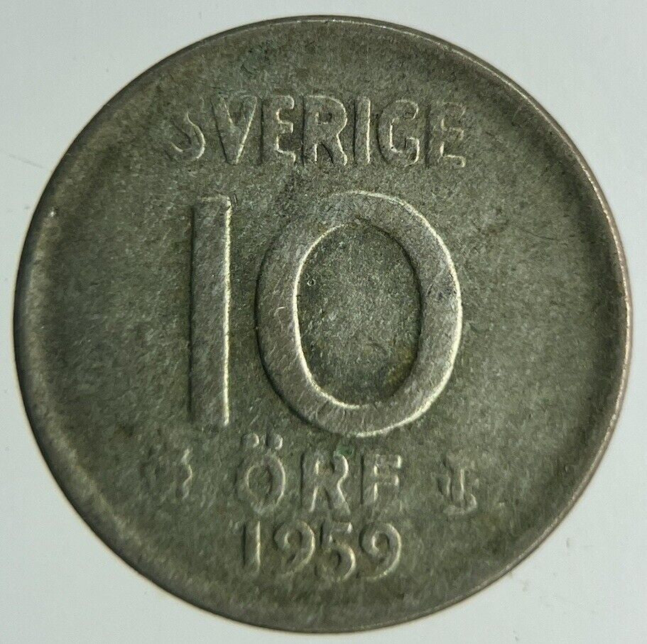 1959 Sweden 10 Ore Silver Coin | Fine Collectable Grade