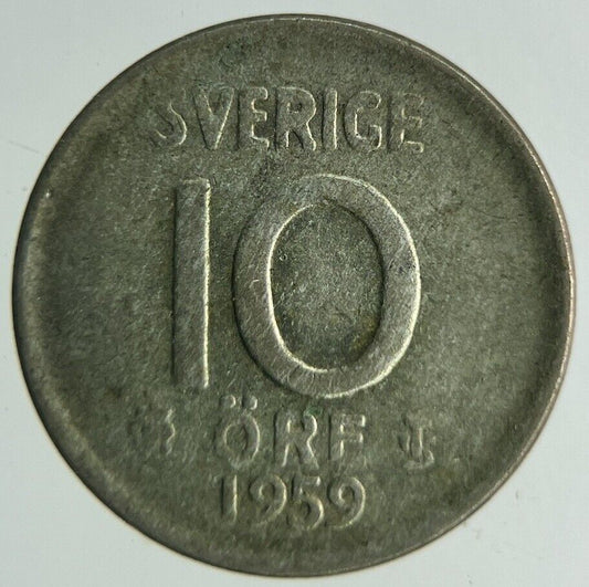 1959 Sweden 10 Ore Silver Coin | Fine Collectable Grade
