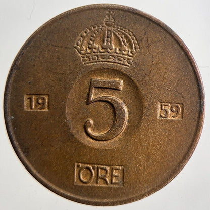 1959 Sweden 5 Ore Coin | Very High Grade | a4888