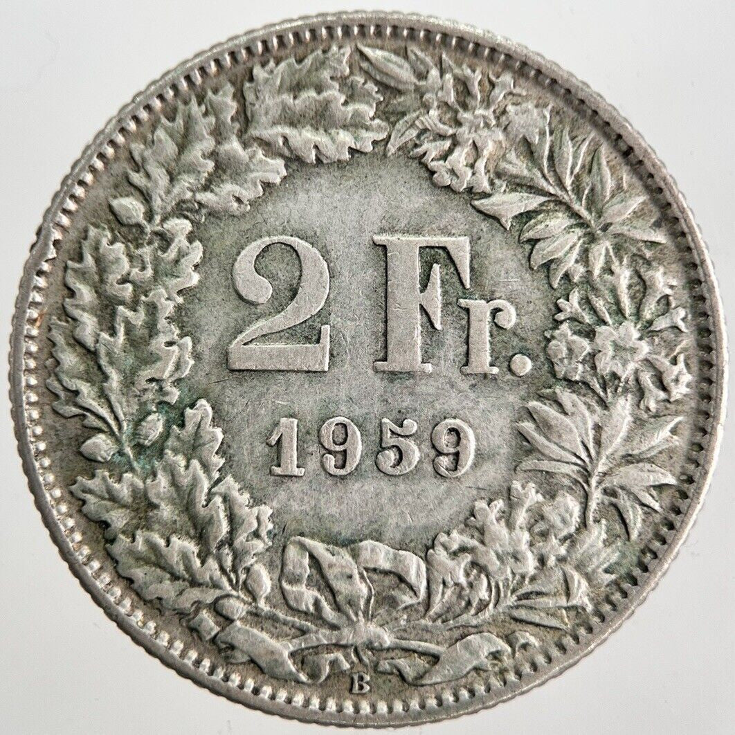 1959 Switzerland 2 Two Franc Silver Coin | Fine Collectable Grade | a7144