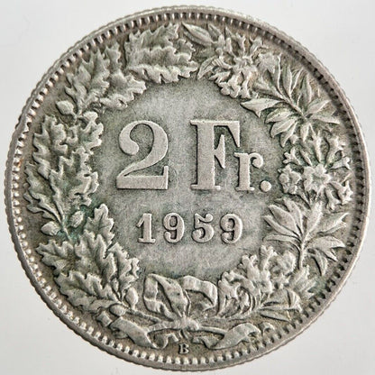 1959 Switzerland 2 Two Franc Silver Coin | Fine Collectable Grade | a7144