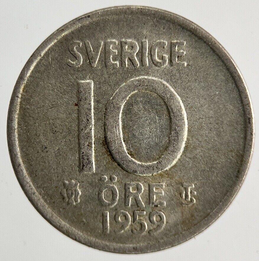 1959 Sweden 10 Ore Silver Coin | Fine Collectable Grade