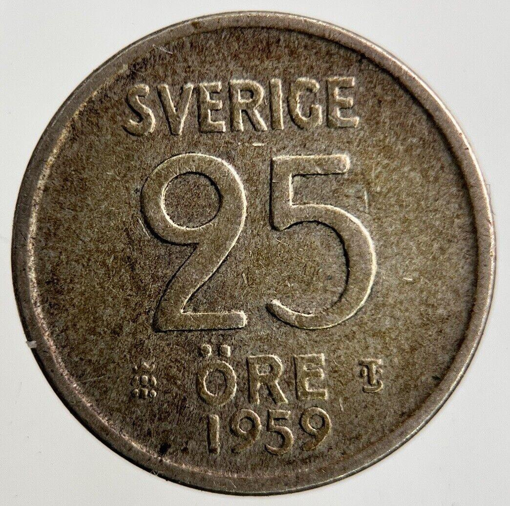 1959 Sweden 25 Ore Silver Coin | Fine Collectable Grade