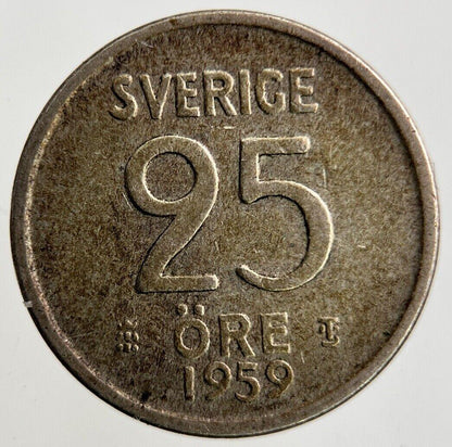 1959 Sweden 25 Ore Silver Coin | Fine Collectable Grade