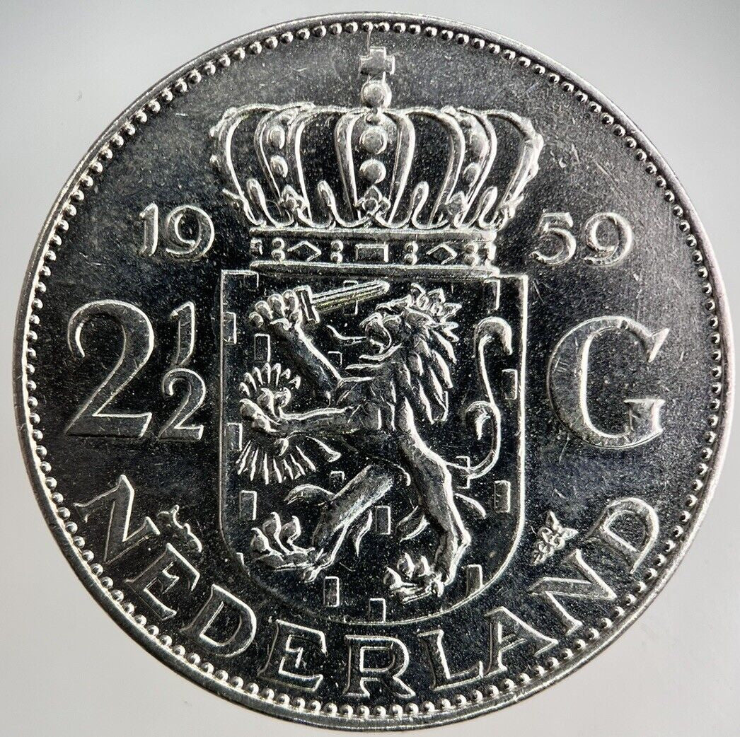 1959 Netherlands 2 1/2 Two And Half Gulden Silver Coin | Very High Grade