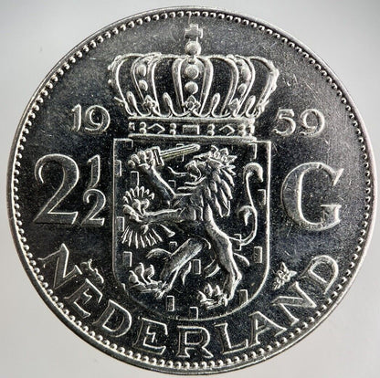 1959 Netherlands 2 1/2 Two And Half Gulden Silver Coin | Very High Grade