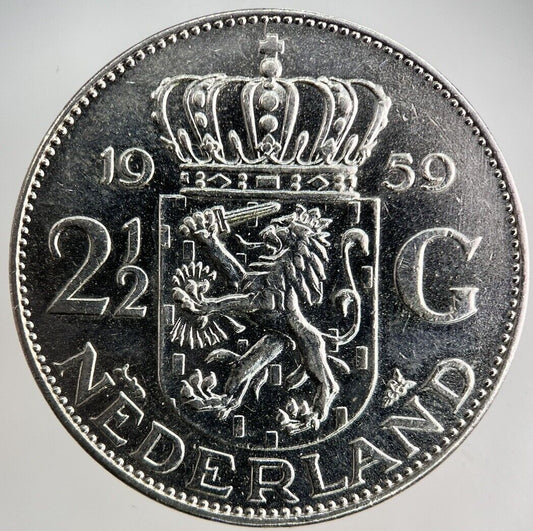 1959 Netherlands 2 1/2 Two And Half Gulden Silver Coin | Very High Grade