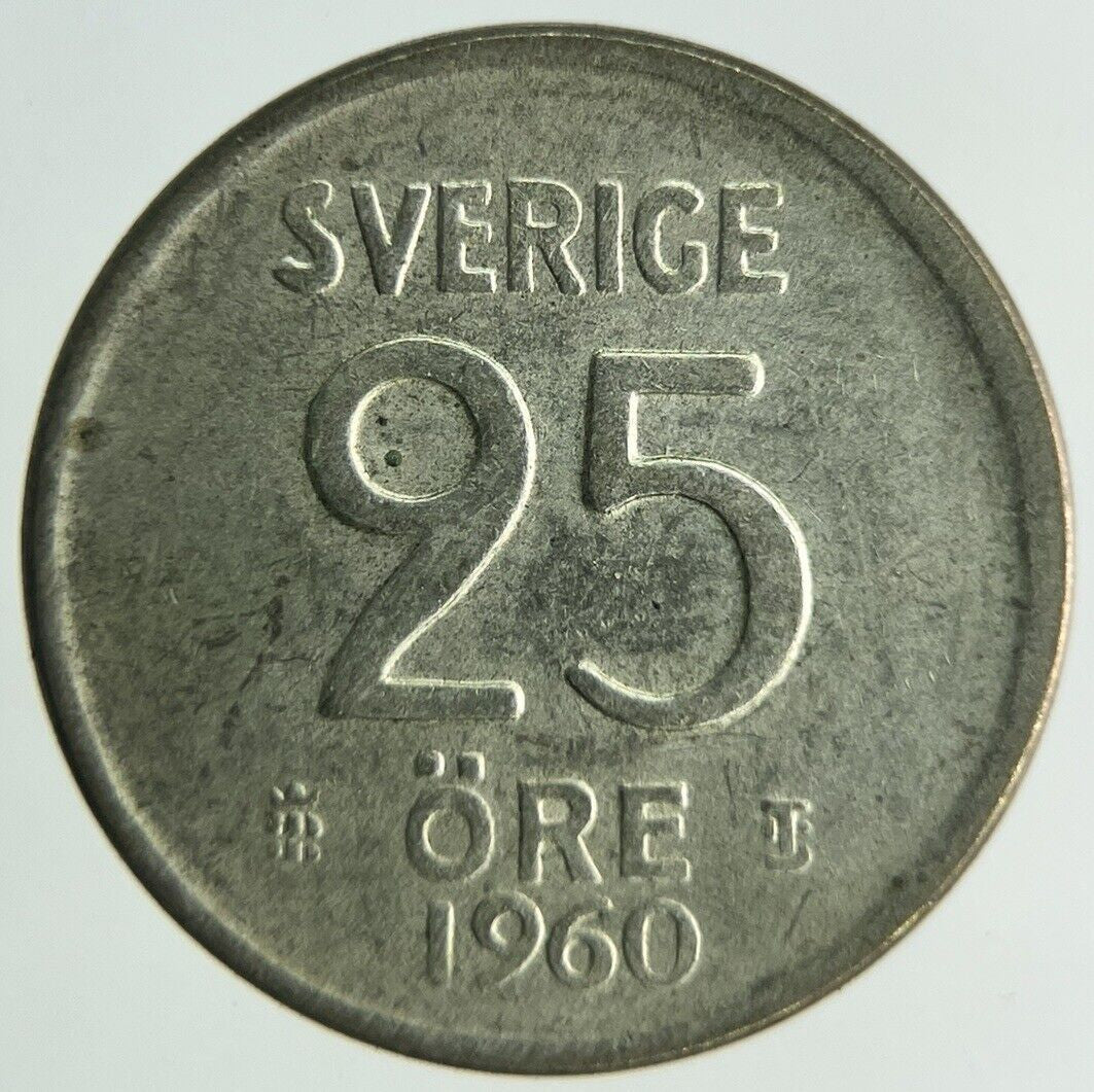 1960 Sweden 25 Ore Silver Coin | Fine Collectable Grade