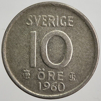 1960 Sweden 10 Ore Silver Coin | Fine Collectable Grade | a7834