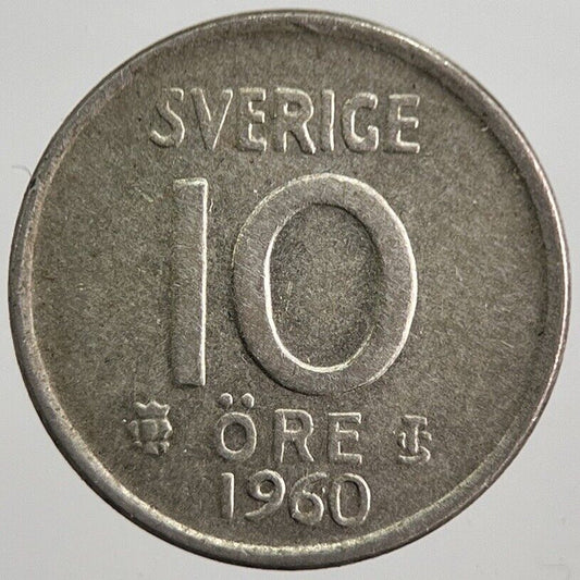 1960 Sweden 10 Ore Silver Coin | Fine Collectable Grade | a7834