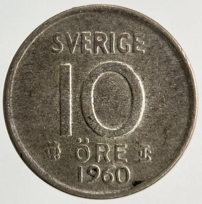 1960 Sweden 10 Ore Silver Coin | Fine Collectable Grade
