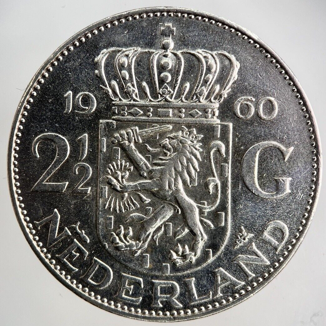 1960 Netherlands 2 1/2 Two And Half Gulden Silver Coin | Very High Grade
