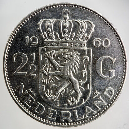 1960 Netherlands 2 1/2 Two And Half Gulden Silver Coin | Very High Grade