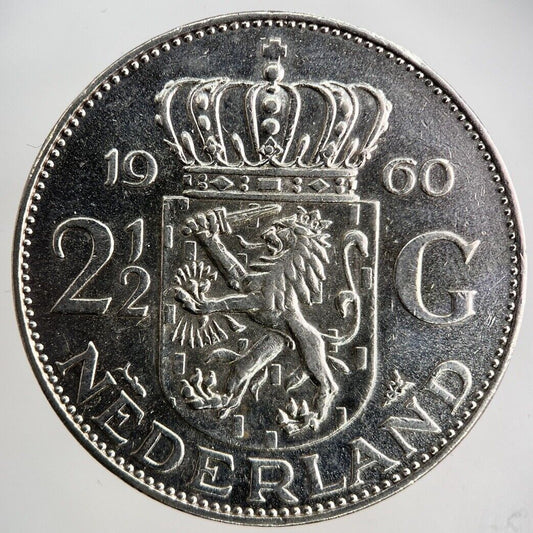 1960 Netherlands 2 1/2 Two And Half Gulden Silver Coin | Very High Grade