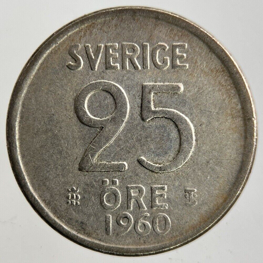 1960 Sweden 25 Ore Silver Coin | Fine Collectable Grade