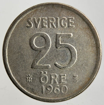 1960 Sweden 25 Ore Silver Coin | Fine Collectable Grade