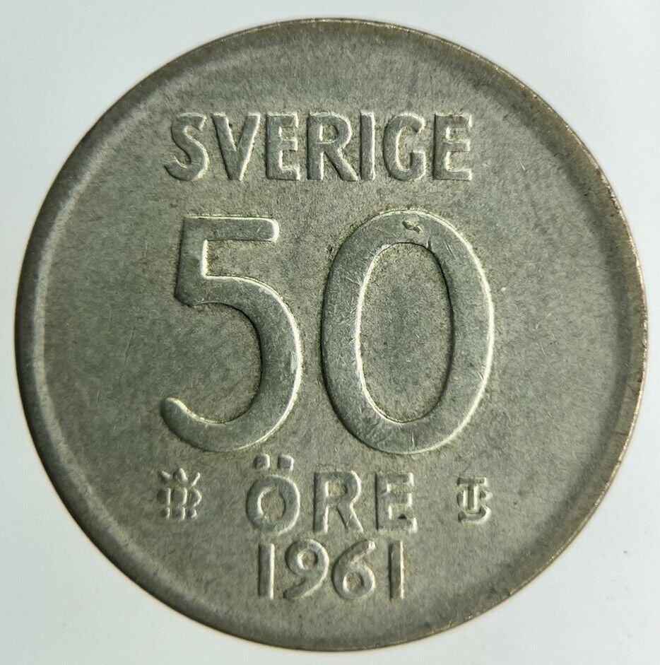 1961 Sweden 50 Ore Silver Coin | Fine Collectable Grade