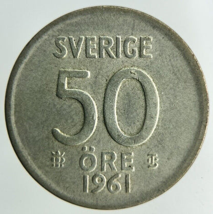 1961 Sweden 50 Ore Silver Coin | Fine Collectable Grade
