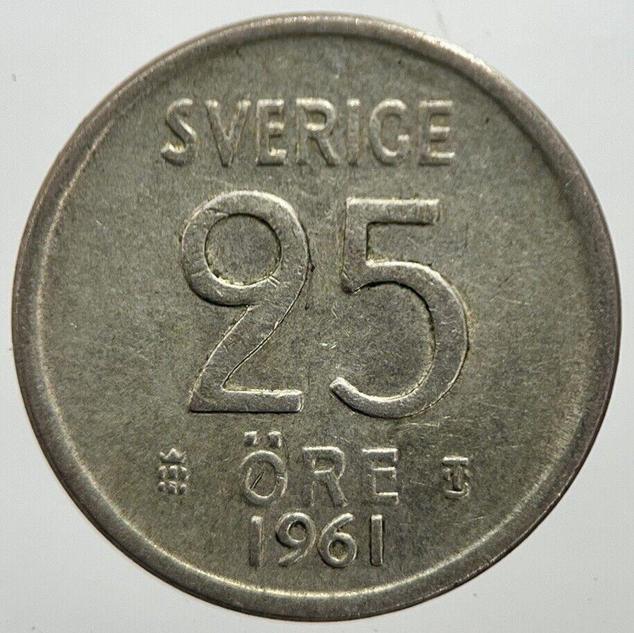 1961 Sweden 25 Ore Silver Coin | Very High Grade | a7276