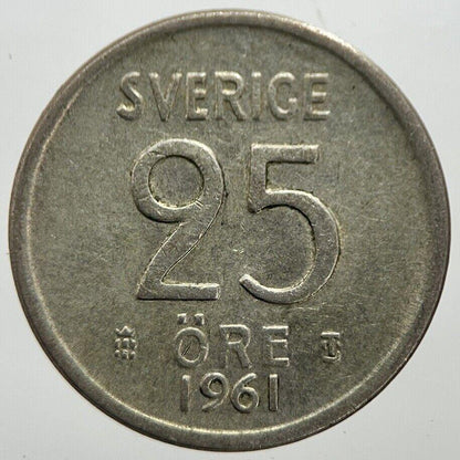 1961 Sweden 25 Ore Silver Coin | Very High Grade | a7276