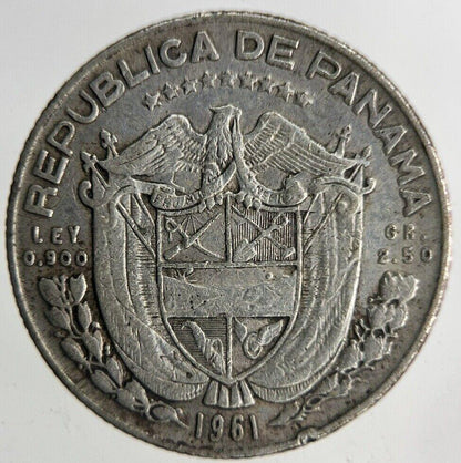 1961 Panama Un Decimo 1/10 Balboa Silver Coin | Fine Collectable Grade