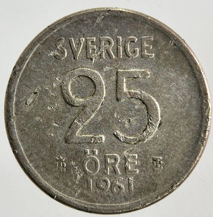 1961 Sweden 25 Ore Silver Coin | Collectable Grade