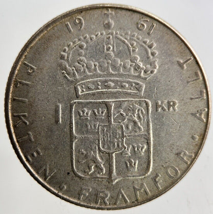 1961 Sweden 1 Krona Silver Coin | Fine Collectable Grade