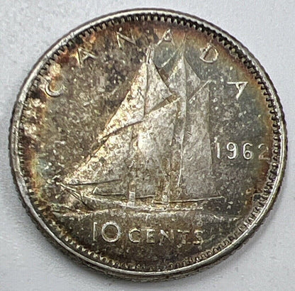 1962 Canada 10 Cents Silver Coin | Fine Collectable Grade | a1492
