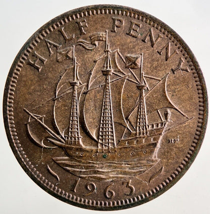 1963 Elizabeth II 2nd Half-Penny Coin | Very Fine Grade