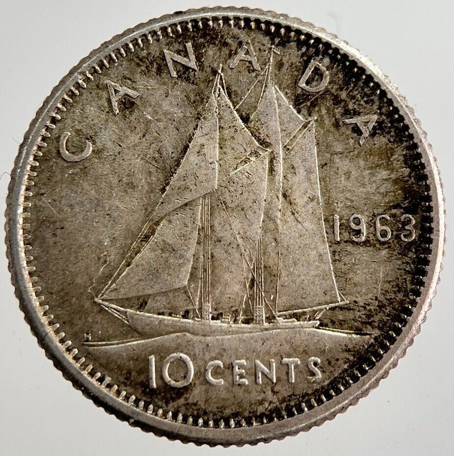 1963 Canada 10 Cents Silver Coin | Fine Collectable Grade | a8939