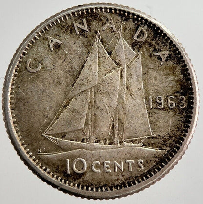 1963 Canada 10 Cents Silver Coin | Fine Collectable Grade | a8939