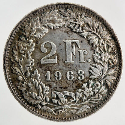 1963 Switzerland Swiss 2 Franc Silver Coin | Very High Grade