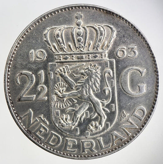 1963 Netherlands 2 1/2 Gulden Silver Coin | Fine Collectable Grade