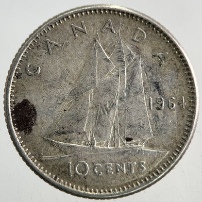 1964 Canada 10 Cents Silver Coin | Fine Collectable Grade