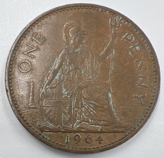 1964 Elizabeth II Penny | British Copper Coin | Very High Grade | a1293