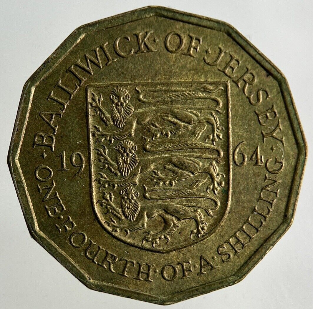 1964 Jersey 1/4 One Fourth Of A Shilling Coin | Fine Collectable Grade