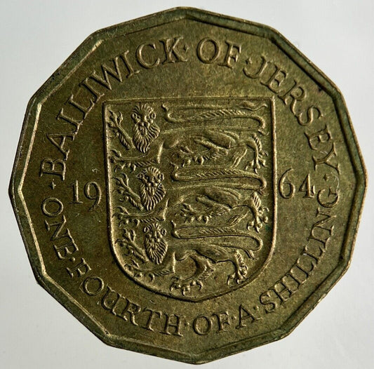 1964 Jersey 1/4 One Fourth Of A Shilling Coin | Fine Collectable Grade