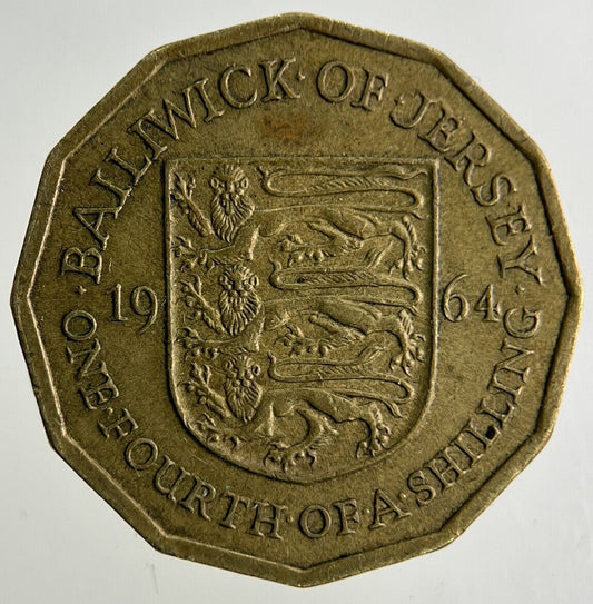 1964 Jersey 1/4 One Fourth Of A Shilling Coin | Fine Collectable Grade