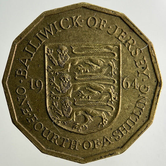 1964 Jersey 1/4 One Fourth Of A Shilling Coin | Fine Collectable Grade