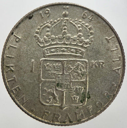 1964 Sweden 1 One Krona Silver Coin | Fine Collectable Grade | a7270