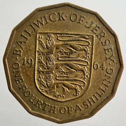 1964 Jersey Quarter 1/4 One Fourth Shilling Coin | Very High Grade | a4927
