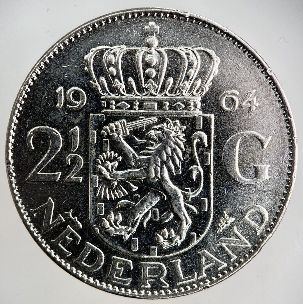 1964 Netherlands 2 1/2 Two And Half Gulden Silver Coin | Very High Grade