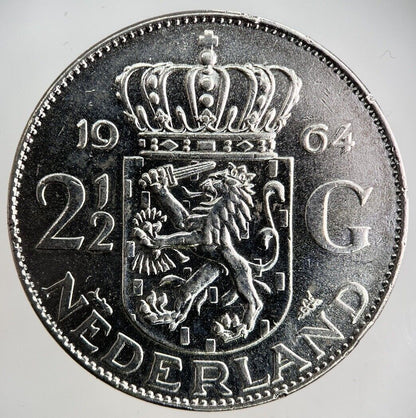 1964 Netherlands 2 1/2 Two And Half Gulden Silver Coin | Very High Grade