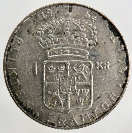 1964 Sweden 1 Krona Silver Coin | Fine Collectable Grade