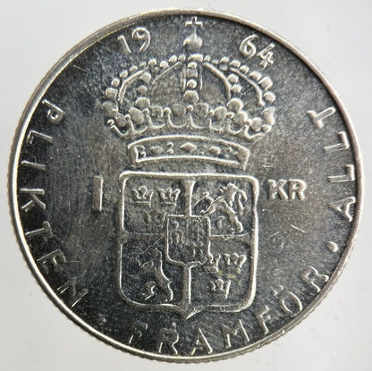 1964 Sweden 1 Krona Silver Coin | Fine Collectable Grade
