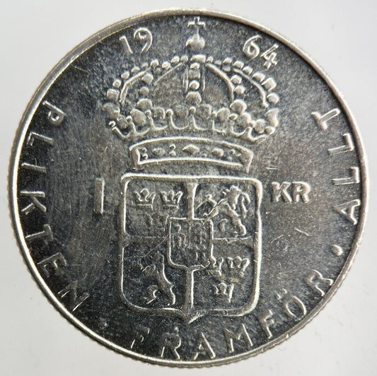 1964 Sweden 1 Krona Silver Coin | Fine Collectable Grade