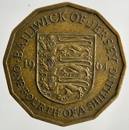1964 Jersey Brass 1/4th One Fourth Of A Shilling Coin | Fine Collectable Grade