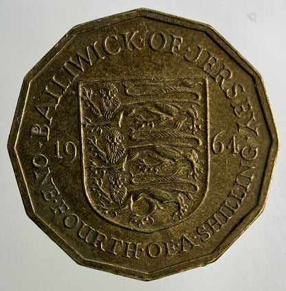 1964 Jersey 1/4 One Fourth Of A Shilling Coin | Fine Collectable Grade