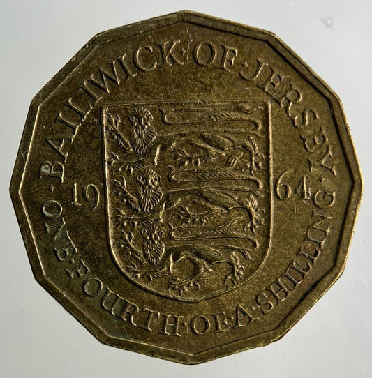 1964 Jersey 1/4 One Fourth Of A Shilling Coin | Fine Collectable Grade