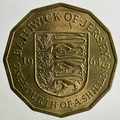 1964 Jersey 1/4 One Fourth Of A Shilling Coin | Fine Collectable Grade